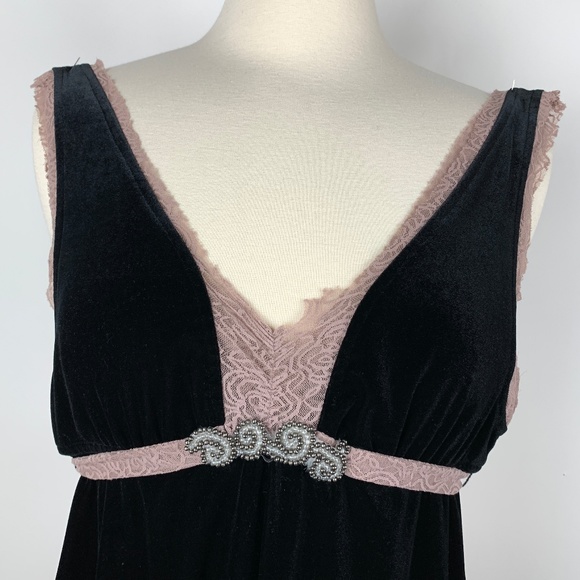 FREE PEOPLE M Velvet Lace Empire Waist Dress Black - Picture 3 of 7